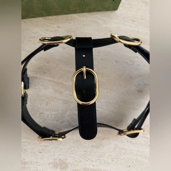 NWB Gucci GG Logo Leather Pet - Dog Black Harness Size L - Picture 12 of 16